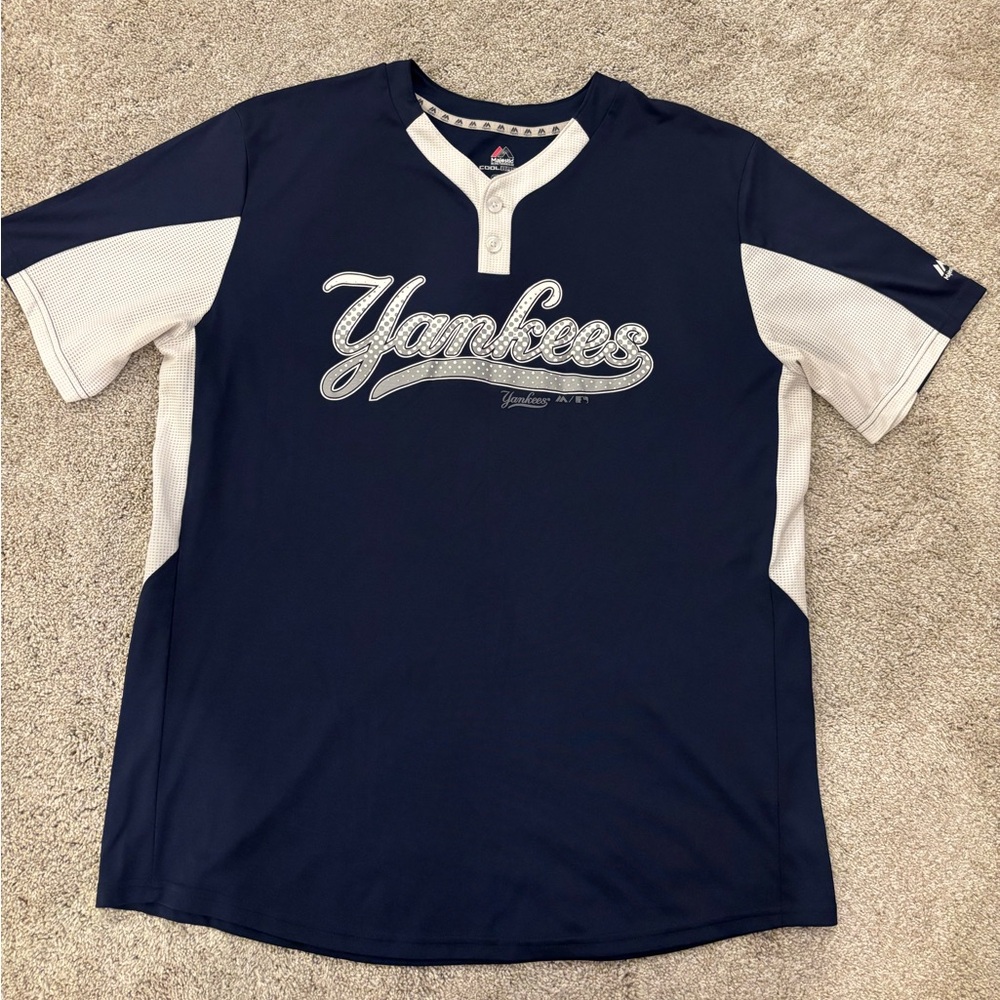Majestic Cool Base MLB New York Yankees #3 Baseball Jersey Mens XL Navy White